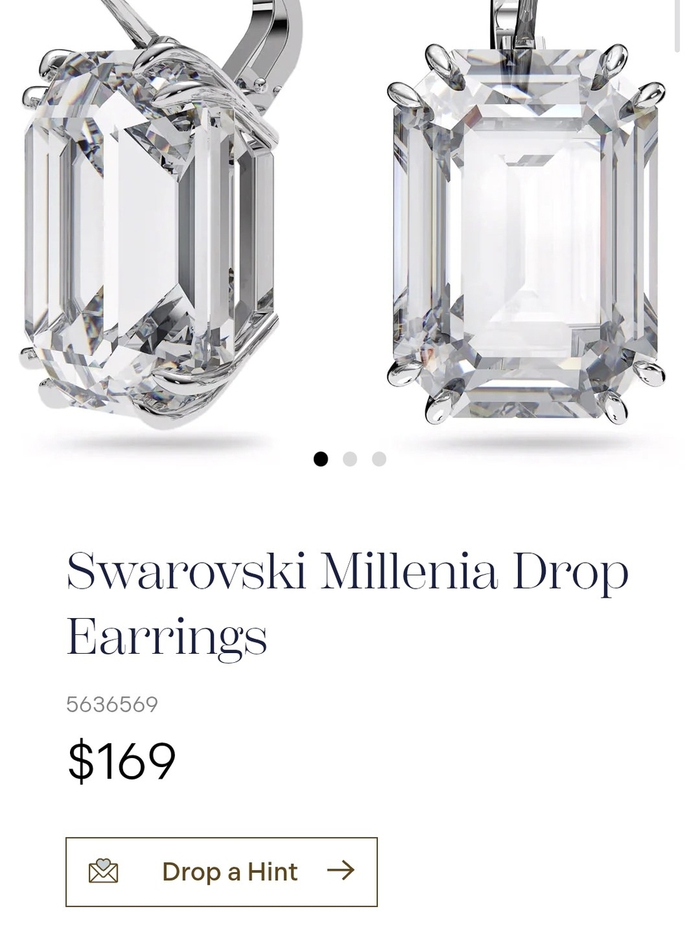 Swarovski Clear Crystal Drop Earrings in Silver